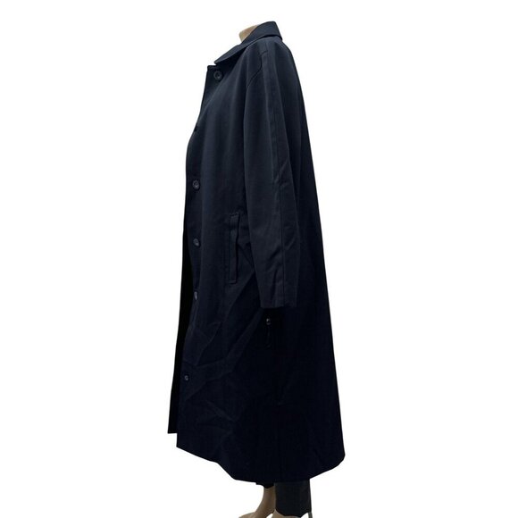 Sanyo NY Long Trench Overcoat Button-Up Minimalist Black Wool Blend Womens M - Picture 9 of 12